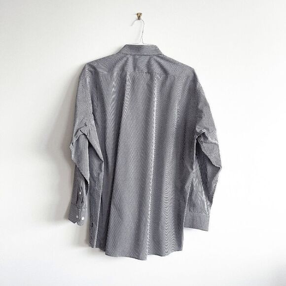 Nautica Mens Dress Shirt Gingham Button Down Long Sleeve Black White Size 17.5 - Picture 2 of 9